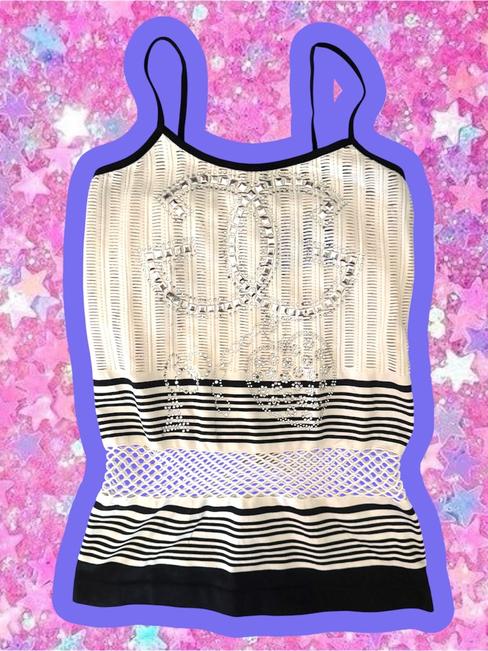 Yi Tong vintage y2k euro rhinestone mesh tank top OS S M 2000s D&G dolce gabbana